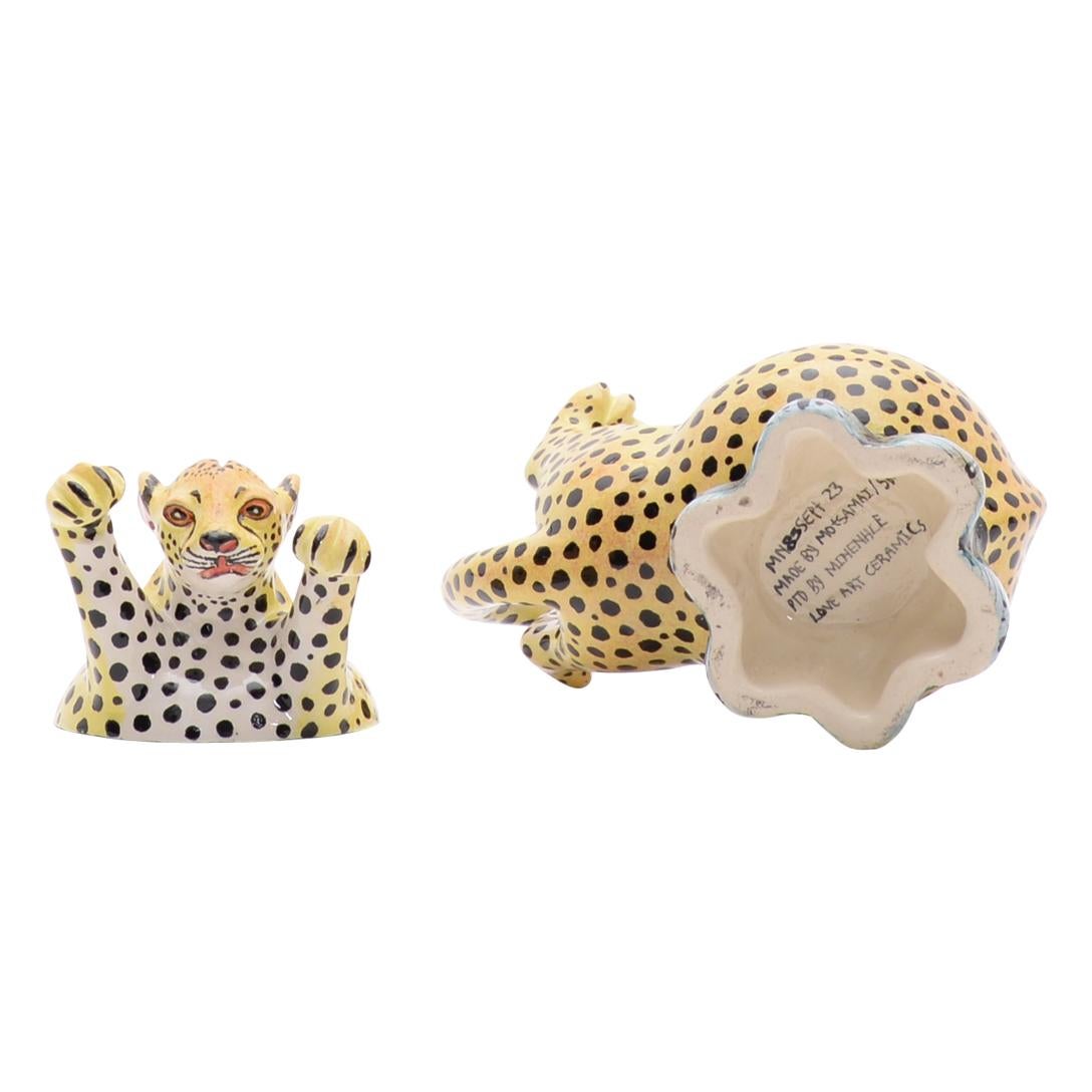 South African Ceramic Leopard Jewelry Box  , hand made in South Africa For Sale