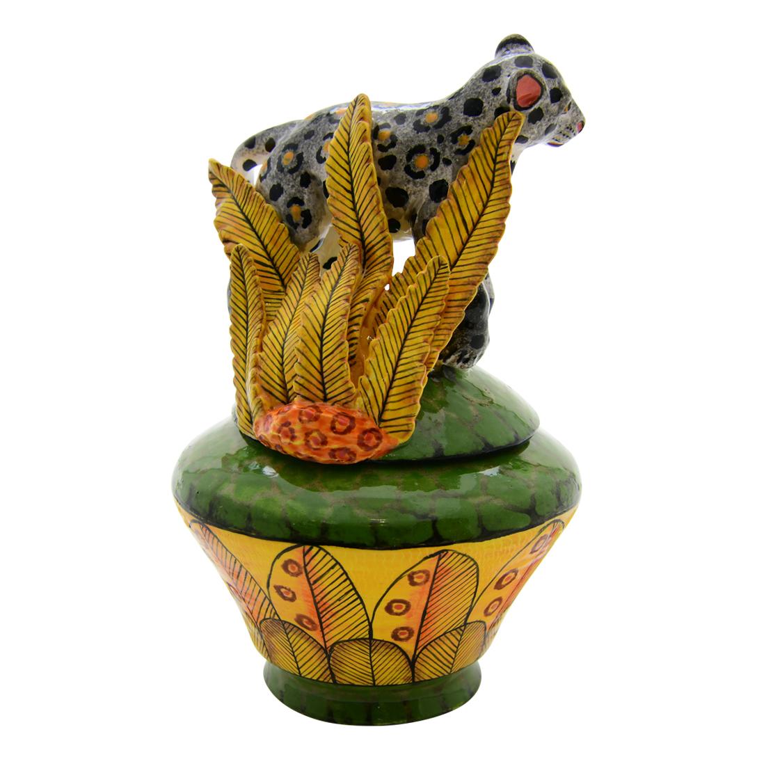 Fired Ceramic  Leopard Jewelry  Box  , hand made in South Africa For Sale