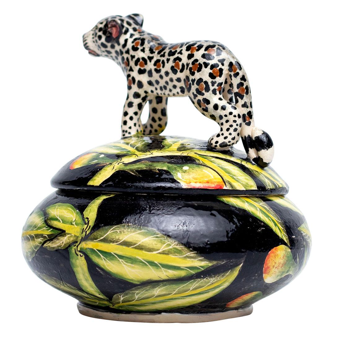 Fired Ceramic Leopard Jewelry Box , hand made in South Africa