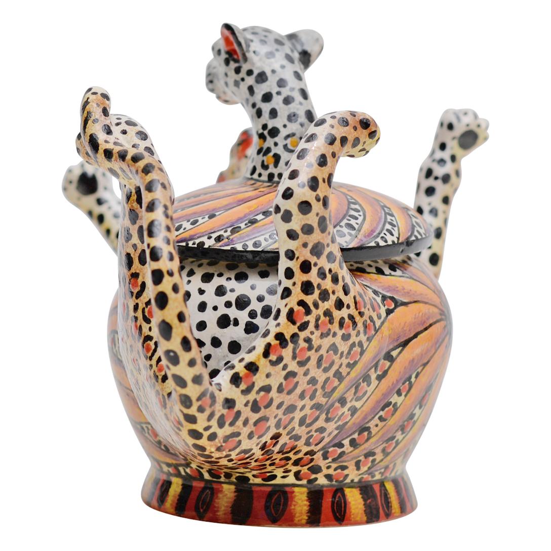 Fired Ceramic Leopard Jewelry Box  , hand made in South Africa For Sale