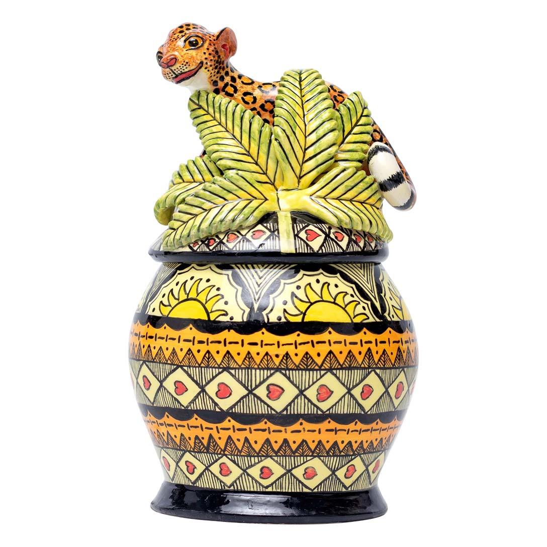Fired Ceramic Leopard Jewelry Box  , hand made in South Africa For Sale