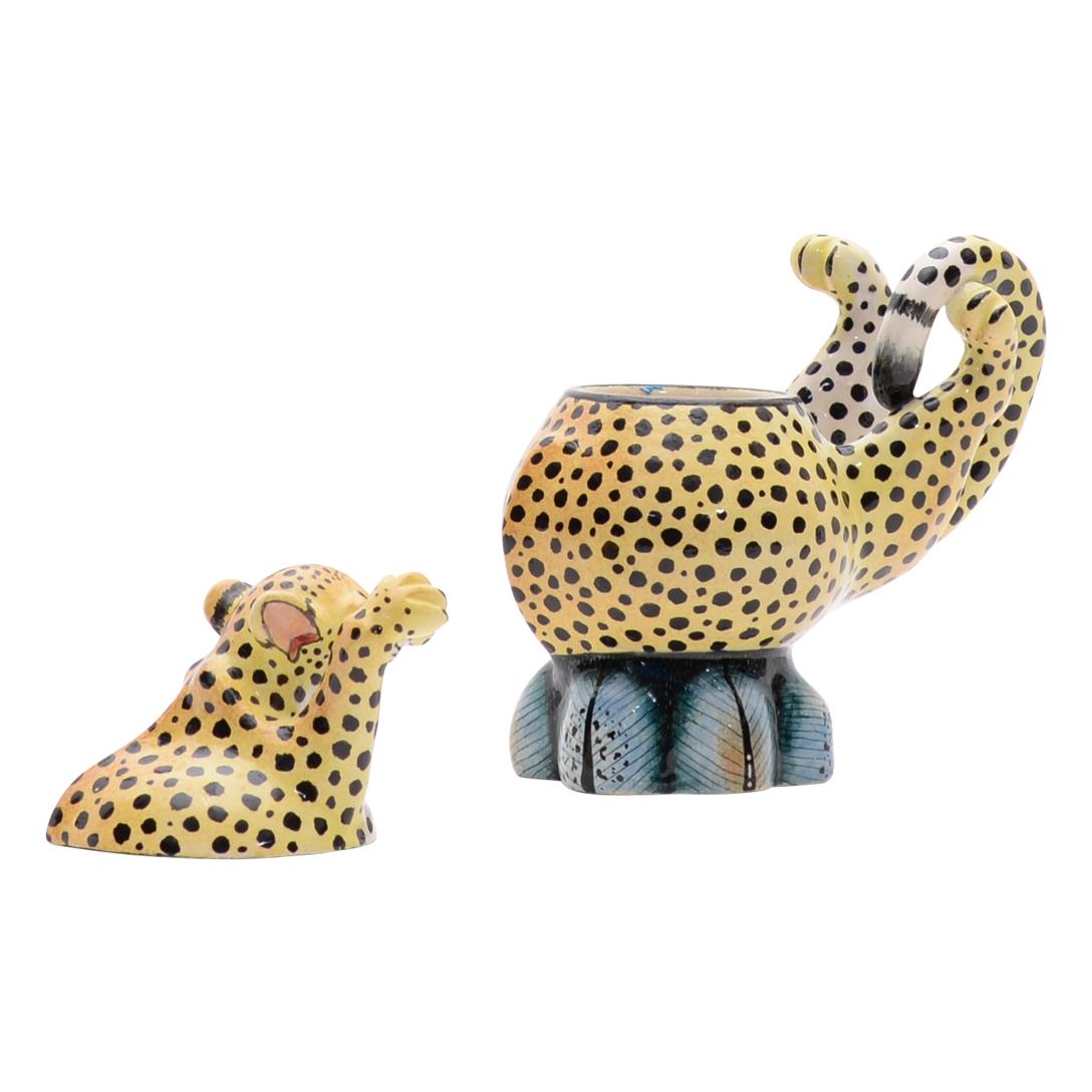 Hand-Painted Ceramic Leopard Jewelry Box  , hand made in South Africa For Sale