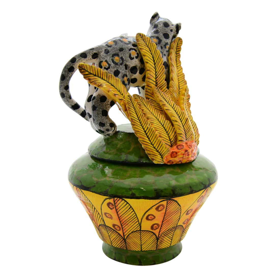 Ceramic  Leopard Jewelry  Box  , hand made in South Africa In Excellent Condition For Sale In North Miami, FL