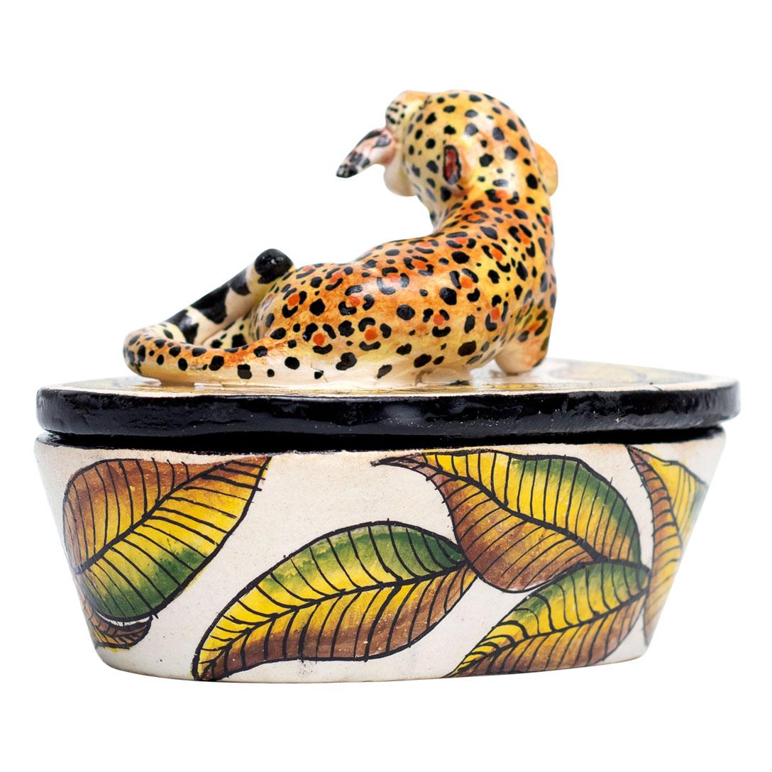 Ceramic Leopard Jewelry Box  , hand made in South Africa In Excellent Condition In North Miami, FL