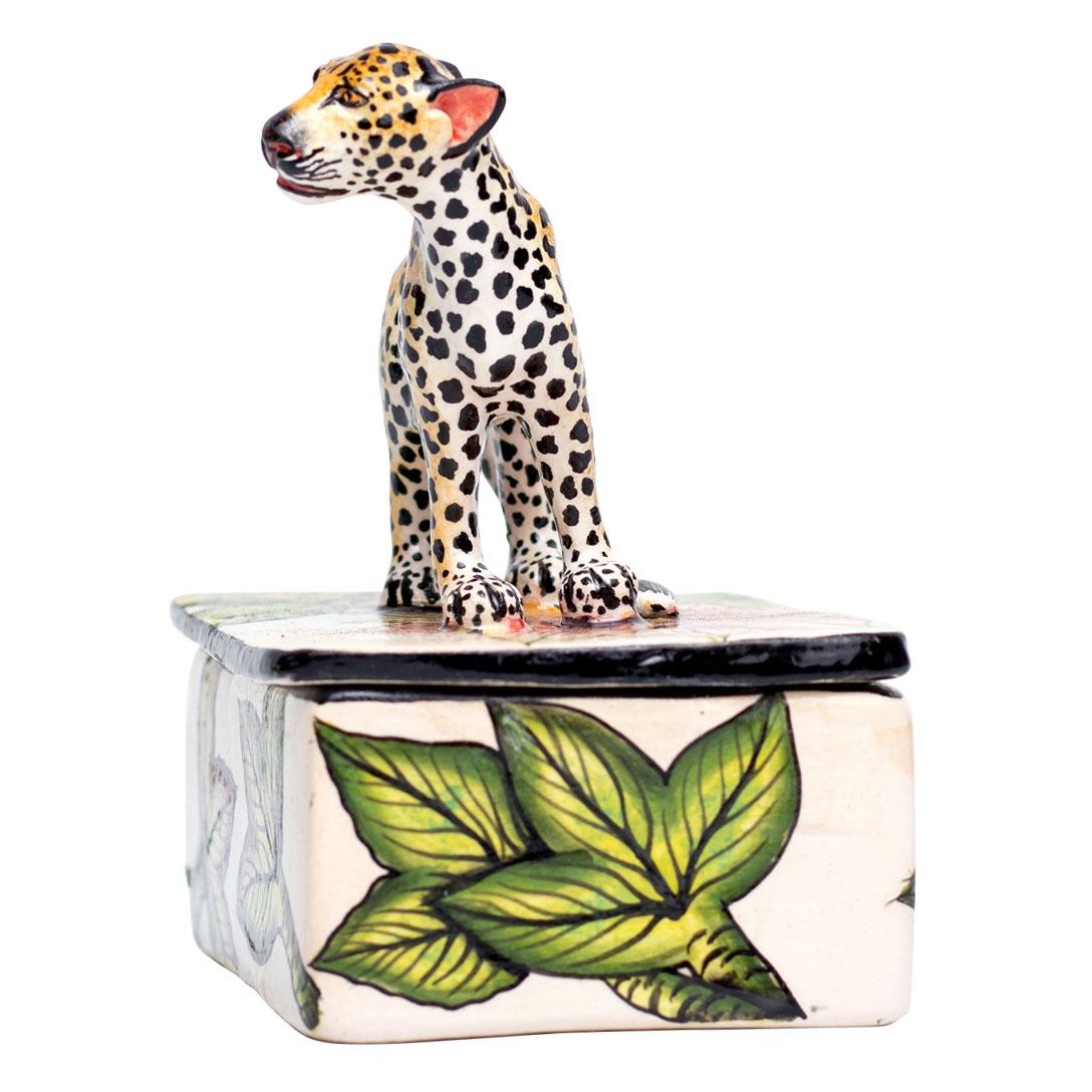Ceramic Leopard Jewelry Box , hand made in South Africa In Excellent Condition In North Miami, FL