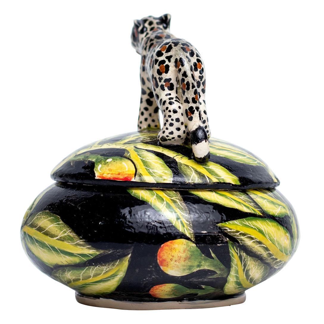 Ceramic Leopard Jewelry Box , hand made in South Africa In Excellent Condition In North Miami, FL