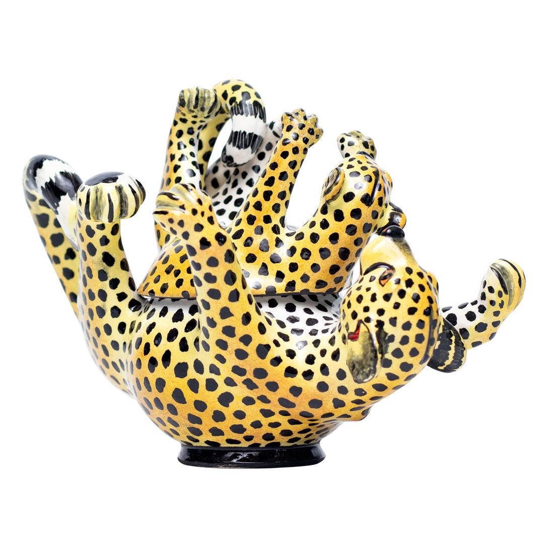 Ceramic Leopard Jewelry Box  , hand made in South Africa In Excellent Condition In North Miami, FL