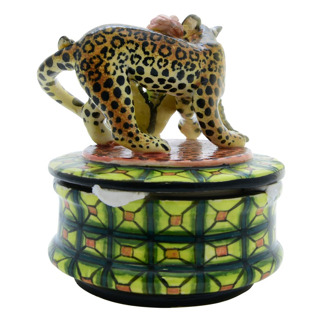 Contemporary Ceramic  Leopard Jewelry  Box  , hand made in South Africa For Sale