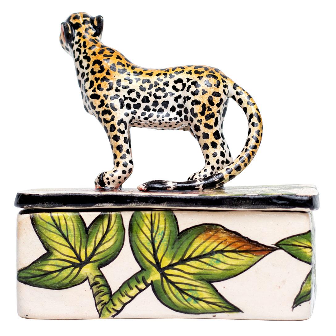 Contemporary Ceramic Leopard Jewelry Box , hand made in South Africa
