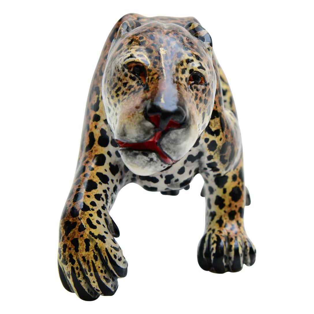 Fired Ceramic  Leopard  Sculpture , hand made in South Africa For Sale