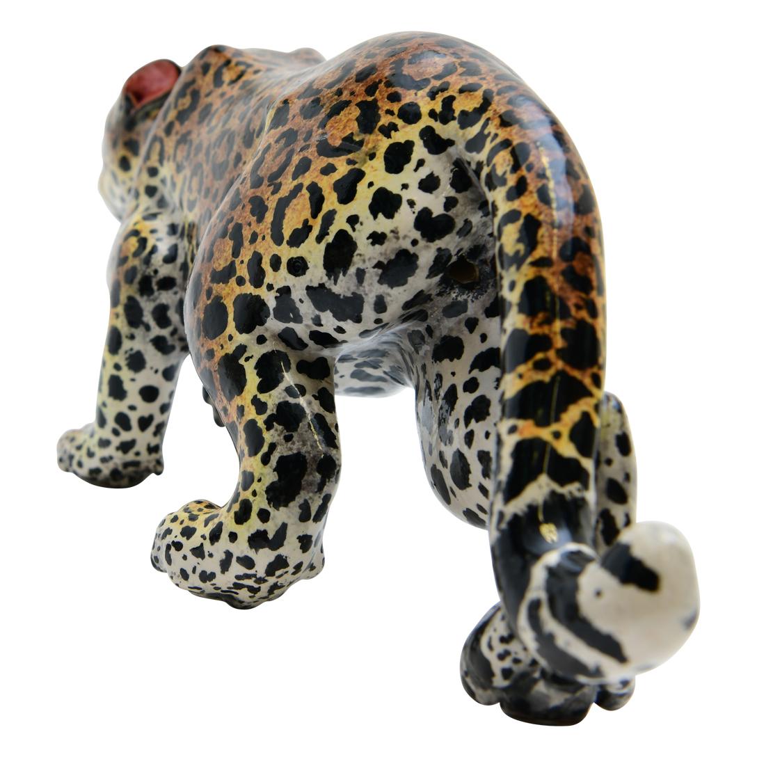 Ceramic  Leopard  Sculpture , hand made in South Africa In Excellent Condition For Sale In North Miami, FL