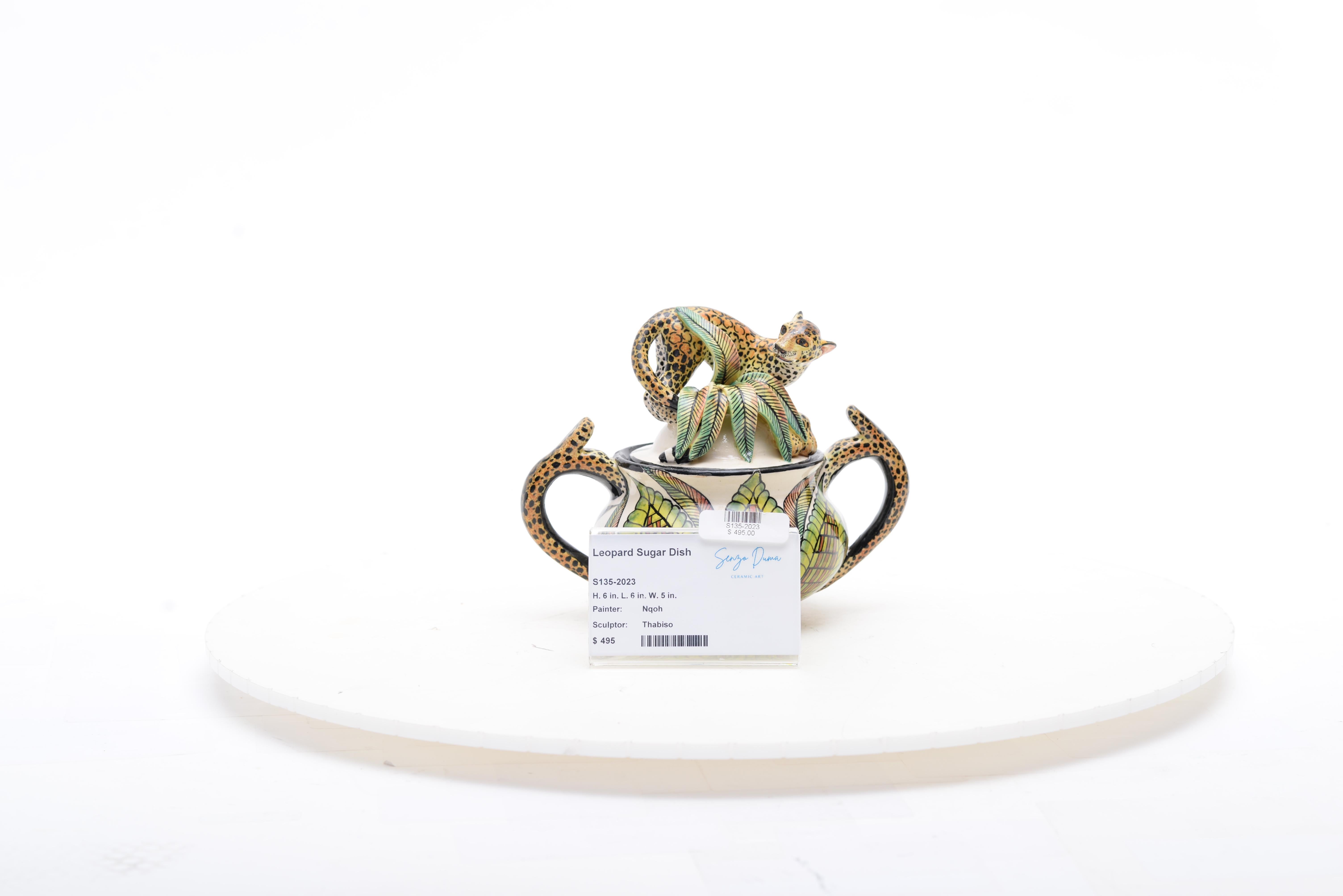 Fired Ceramic  Leopard Sugar Dish  , hand made in South Africa