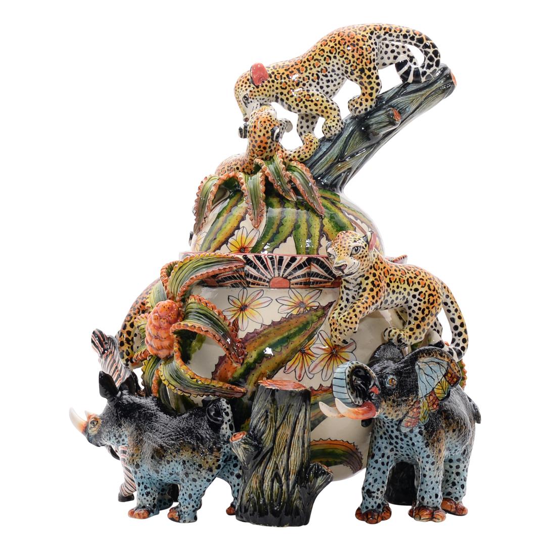 Fired Ceramic Leopard Tureen  , hand made in South Africa