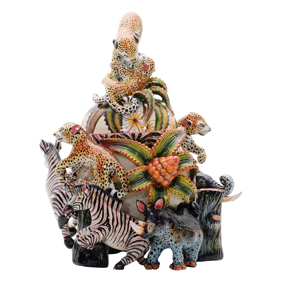 Ceramic Leopard Tureen  , hand made in South Africa In Excellent Condition In North Miami, FL