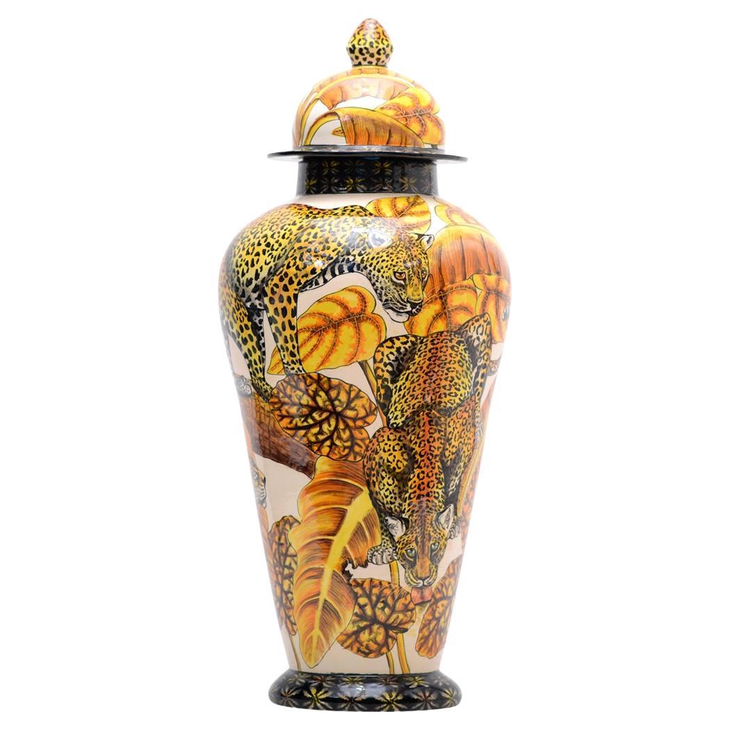 Ceramic Leopard Urn, hand made in South Africa For Sale