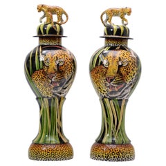 Ceramic Leopard Urn Pair , hand made in South Africa