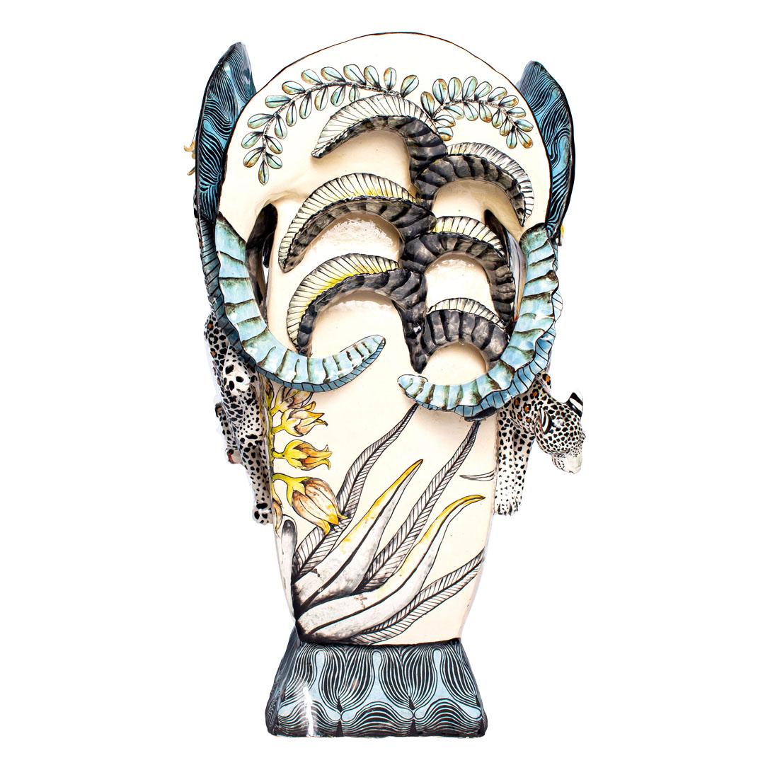 Moderne Vase léopard en céramique, fait à la main en Afrique du Sud en vente