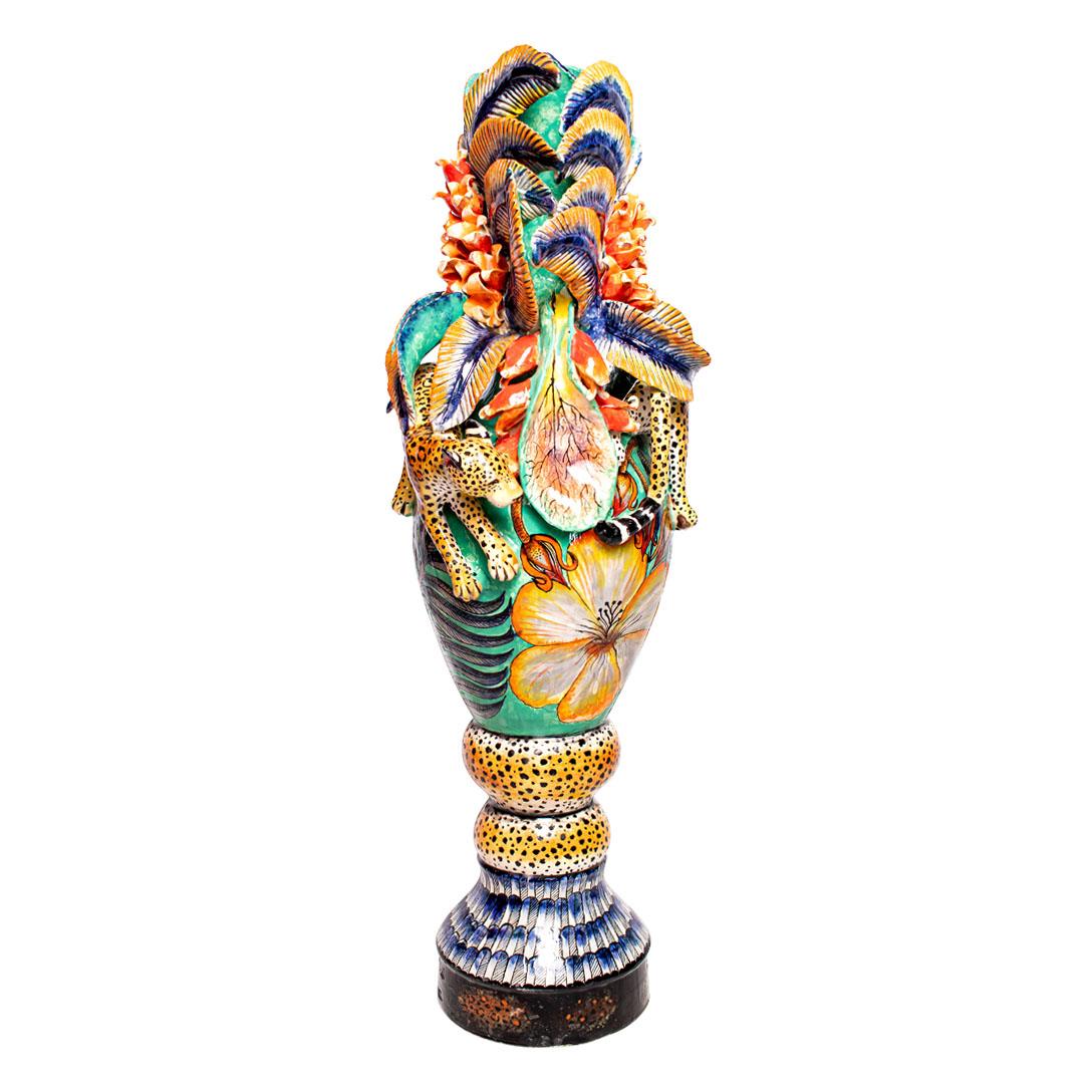 Sudafricano Vaso Leopardo in ceramica, fatto a mano in Sudafrica in vendita