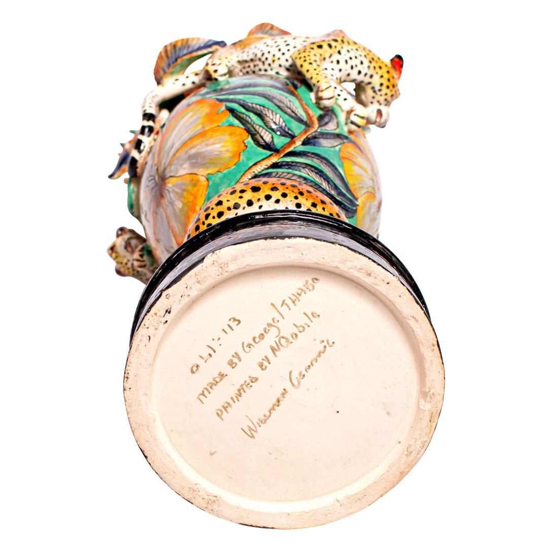 Cotto in fornace Vaso Leopardo in ceramica, fatto a mano in Sudafrica in vendita