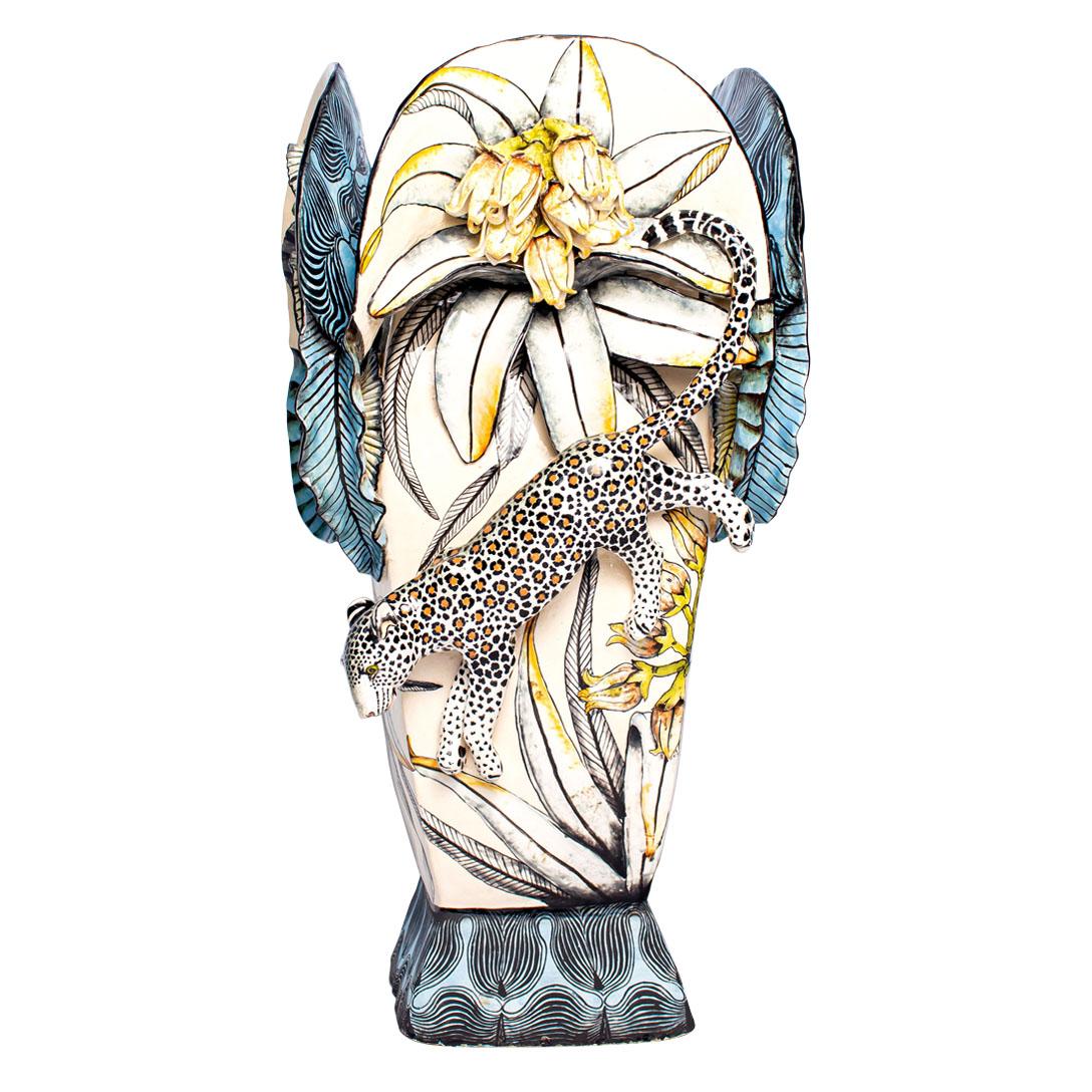 Vase léopard en céramique, fait à la main en Afrique du Sud Excellent état - En vente à North Miami, FL