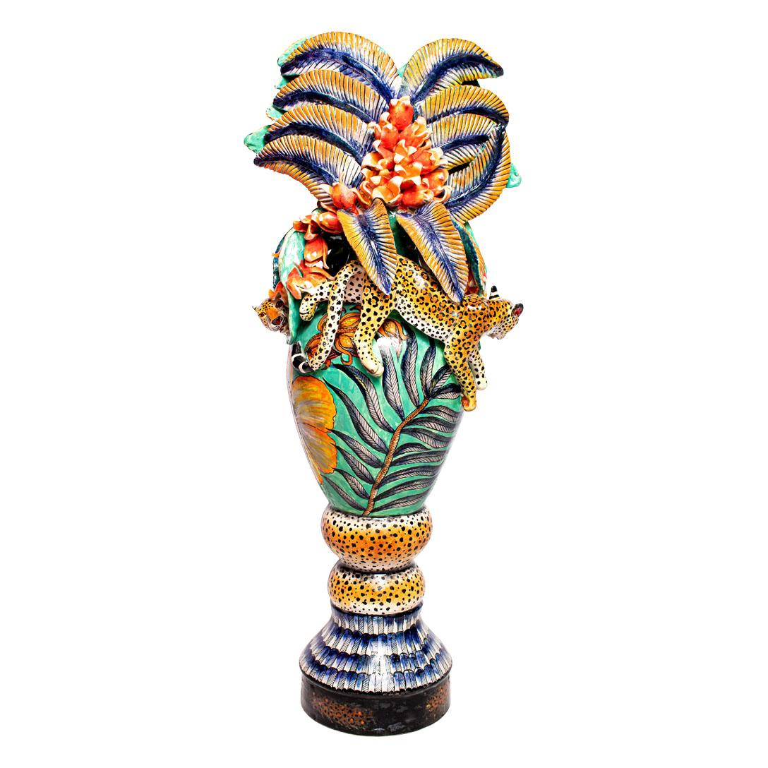 Vaso Leopardo in ceramica, fatto a mano in Sudafrica In condizioni ottime in vendita a North Miami, FL