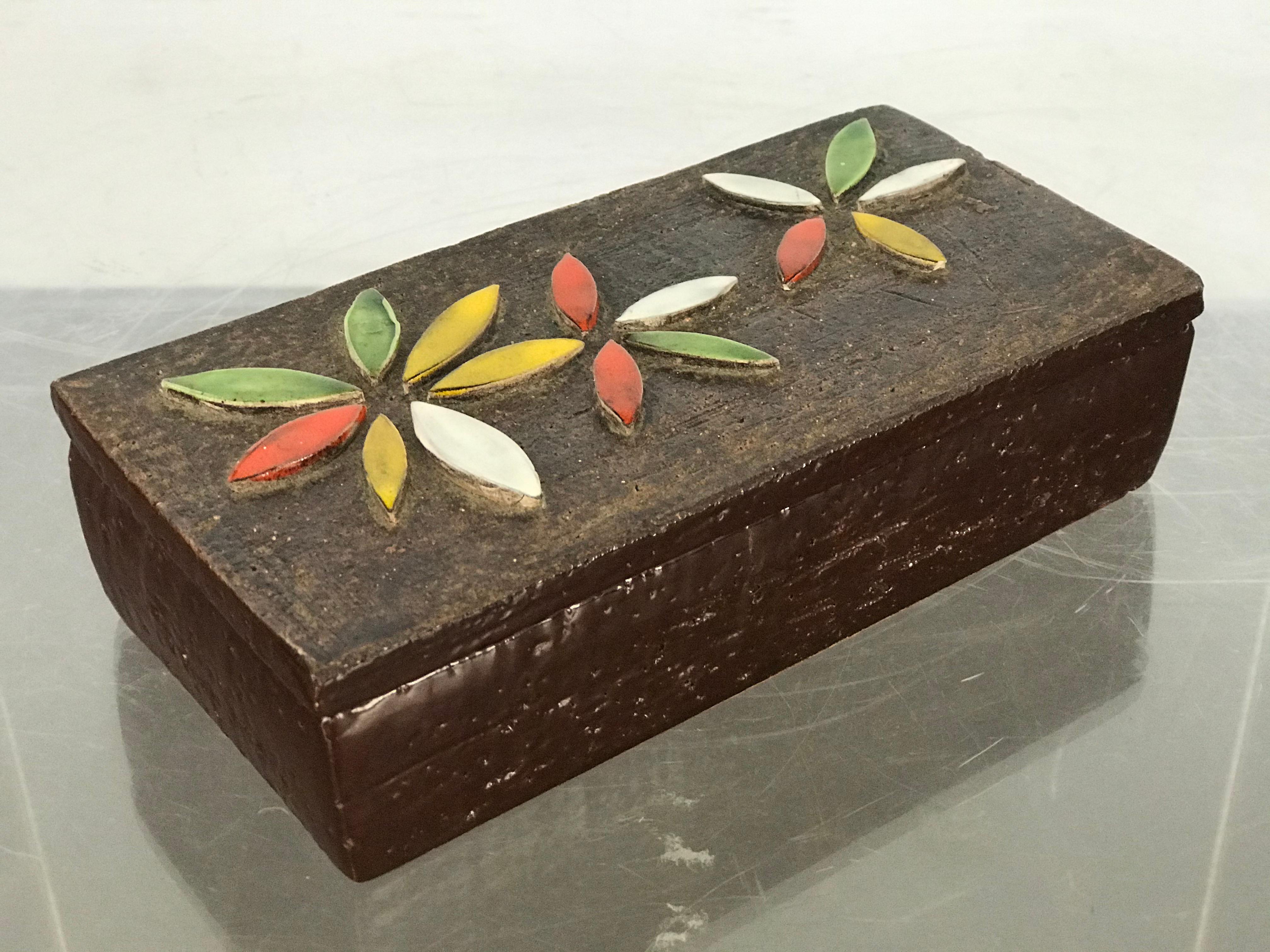 Mid-20th Century Mid Century Modern Ceramic Lidded Box with Floral Relief by Bitossi for Raymor
