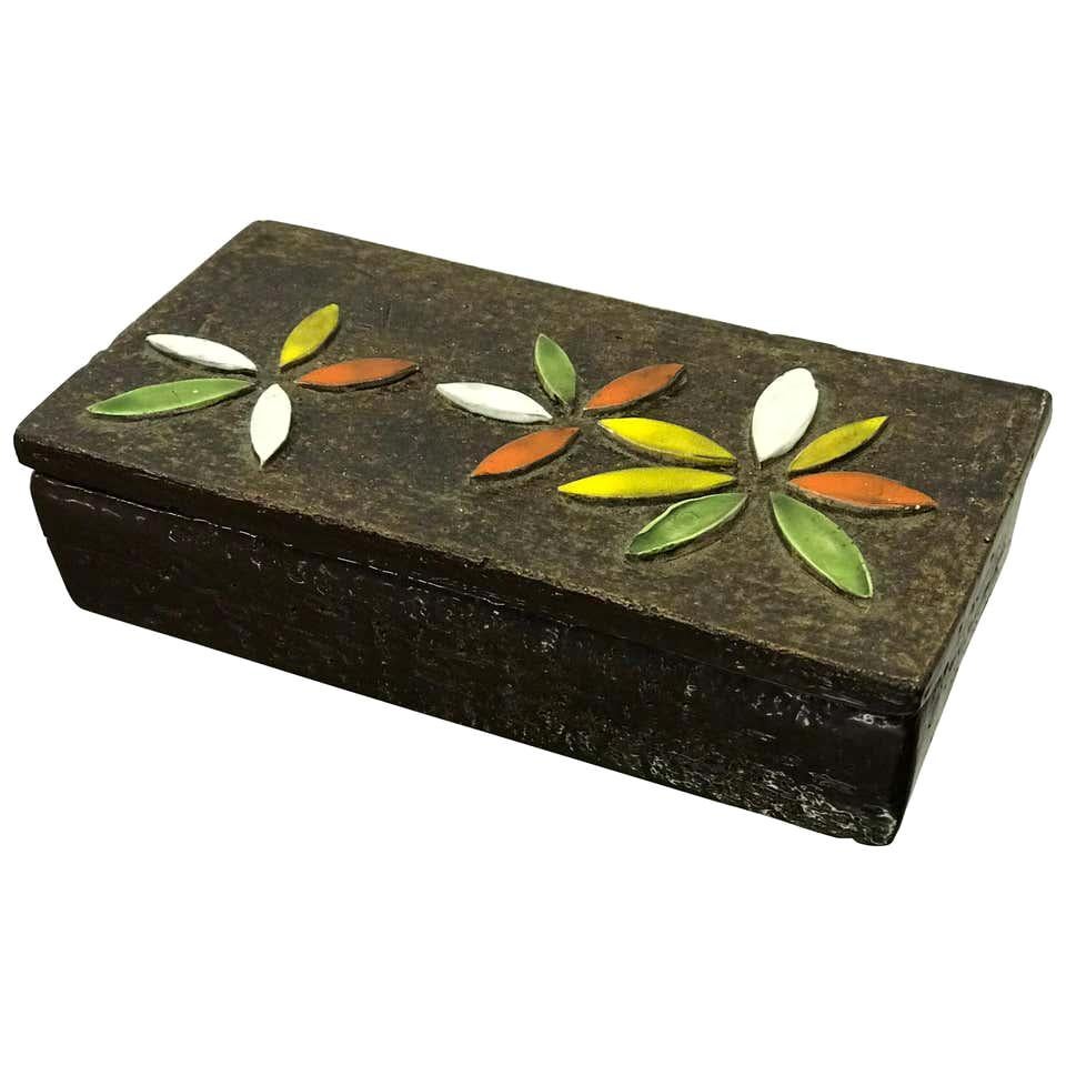 Mid Century Modern Ceramic Lidded Box with Floral Relief by Bitossi for