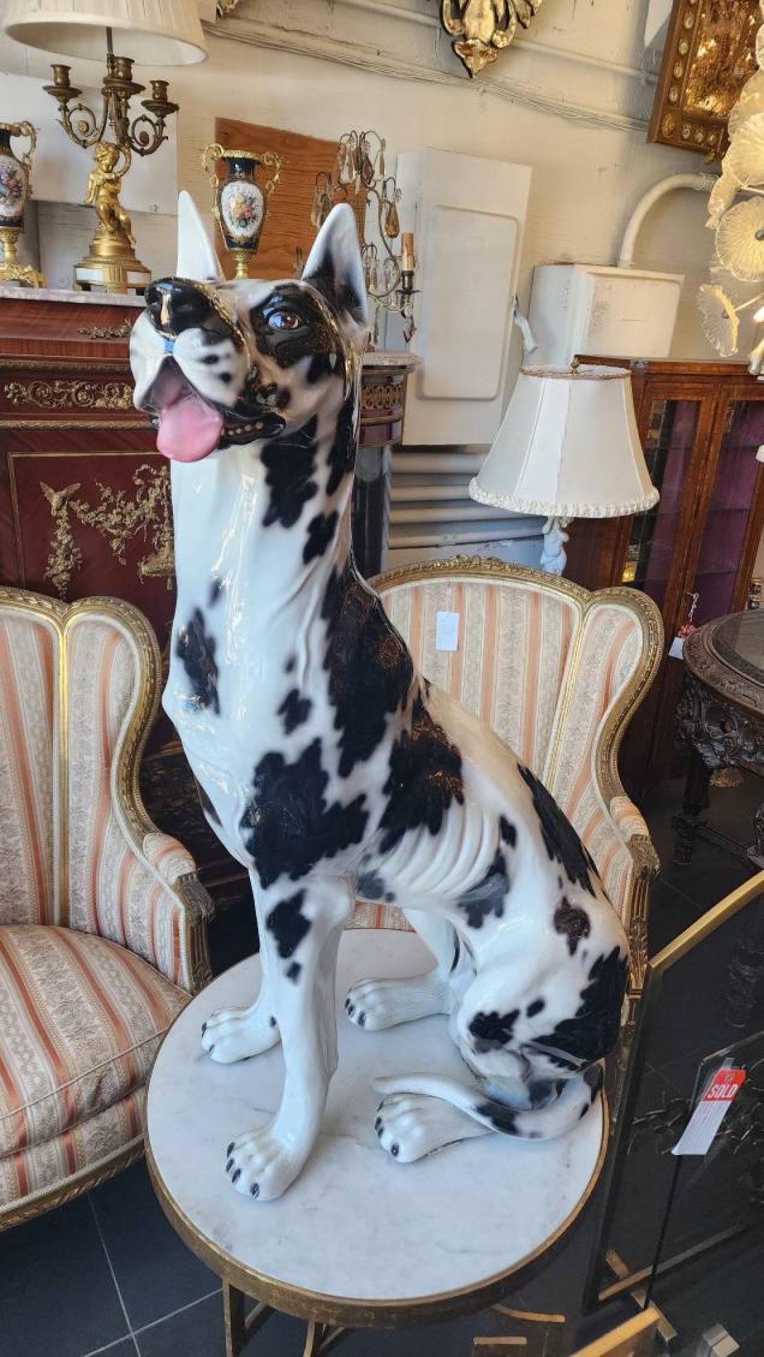 Cast Ceramic Life-Size Harlequin Great Dane For Sale