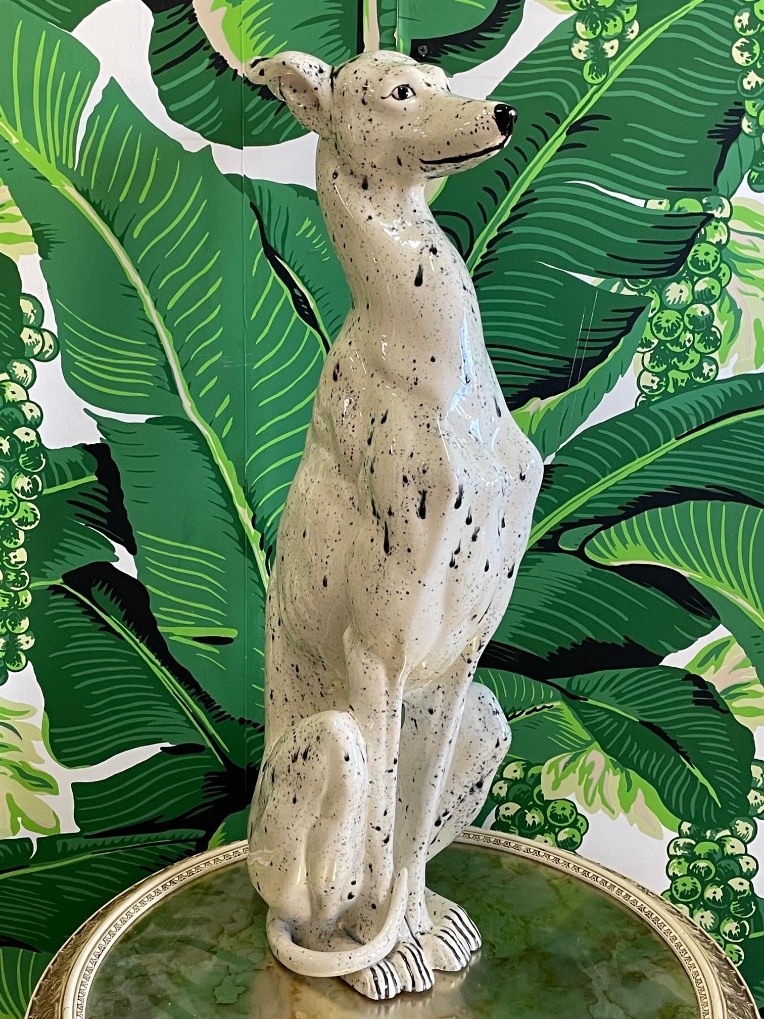 Hollywood Regency Ceramic Life Size Sitting Greyhound Dog Statue