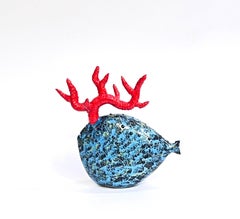 Keramik Hellblauer Fisch handgefertigt in Italien, wählen Sie Ihren Stil! Neue Kreation 2023.