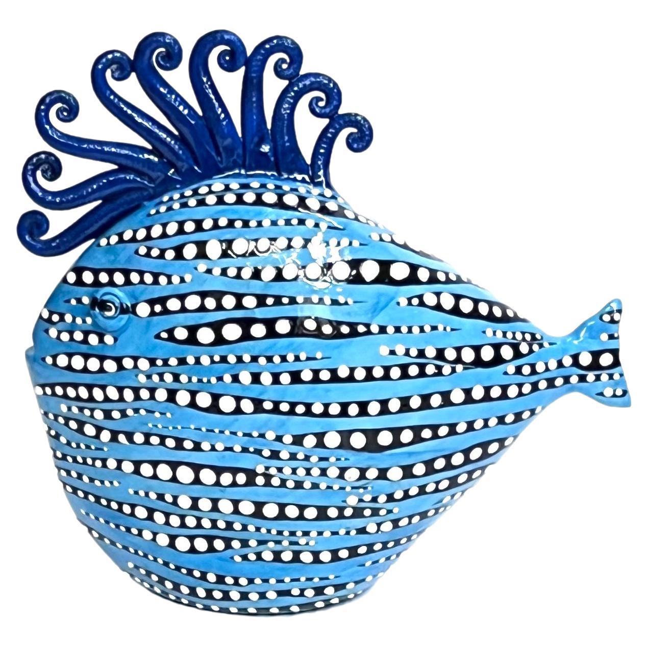 Ceramic Light Blue Fish Handmade in Italy, Choose Your Style! New Creation 2023 For Sale