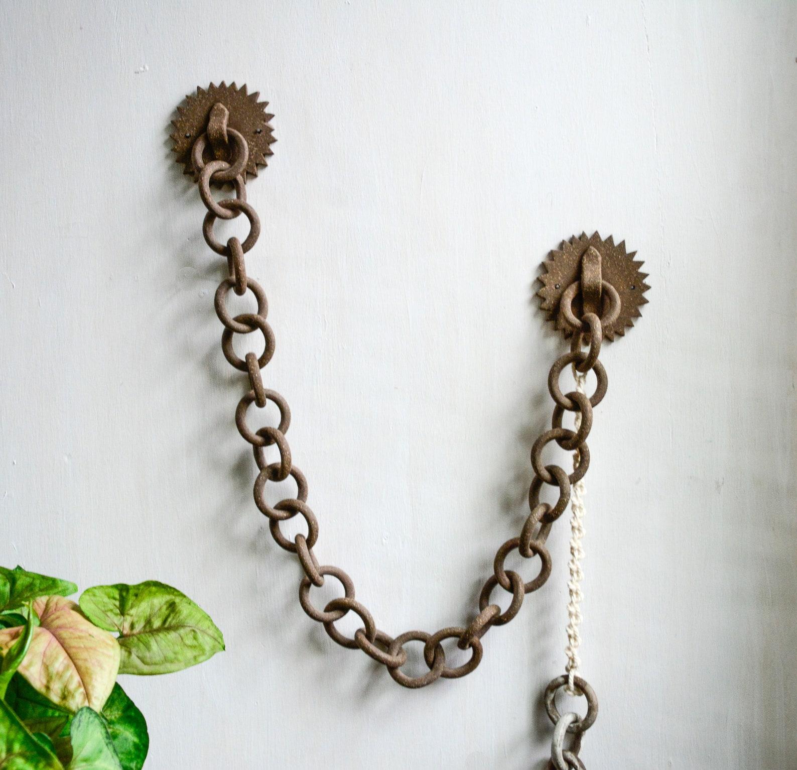 Hand-Crafted Ceramic Link Chain and Macramé Wall Sculpture For Sale