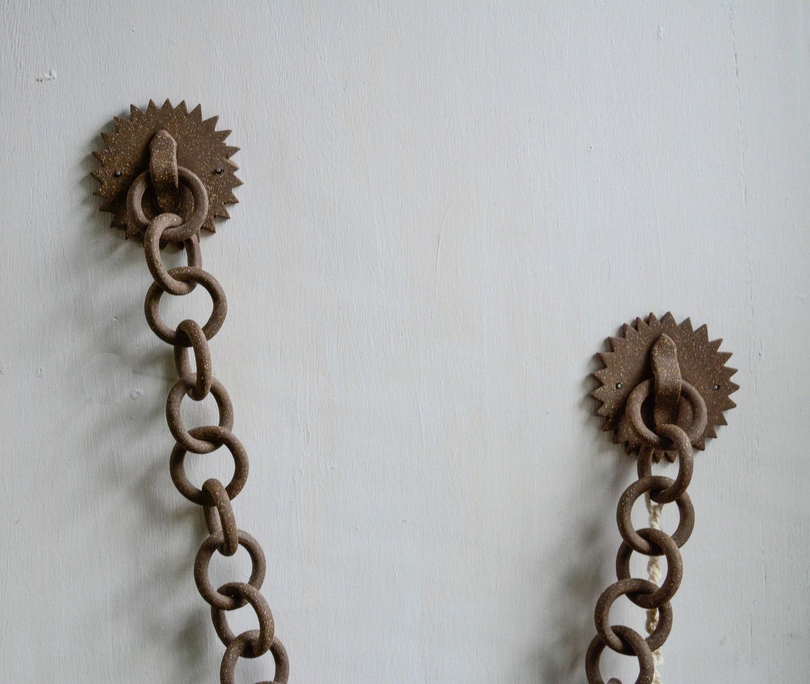 Ceramic Link Chain and Macramé Wall Sculpture In New Condition For Sale In Stoughton, MA