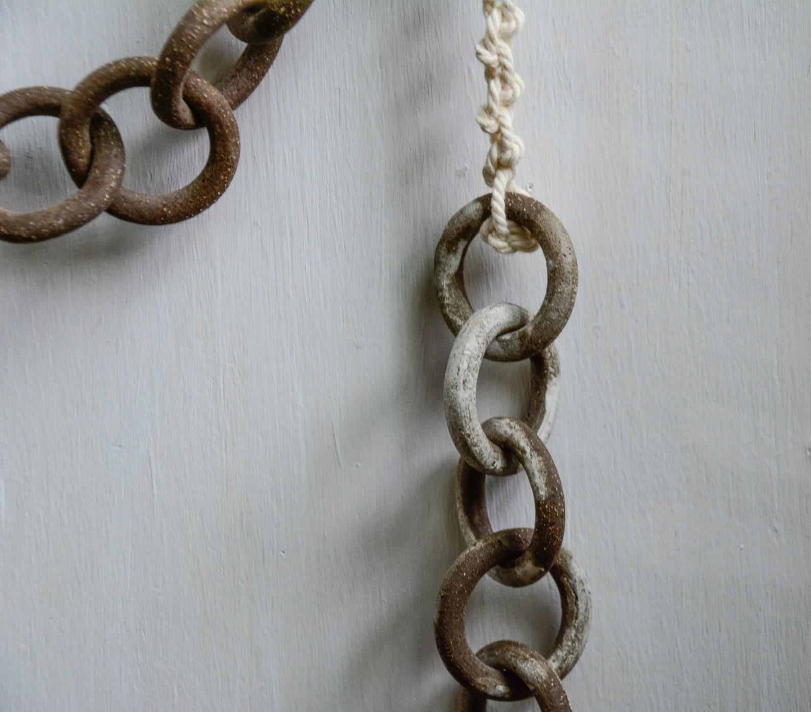 Ceramic Link Chain and Macramé Wall Sculpture For Sale 2