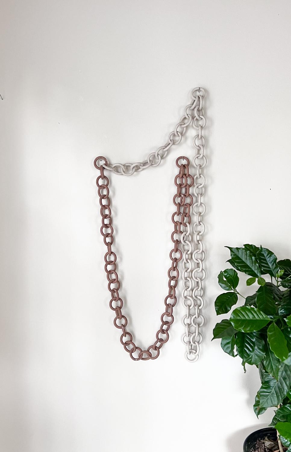 Organic Modern Ceramic Link Chain Sculpture and Wall Hanging For Sale