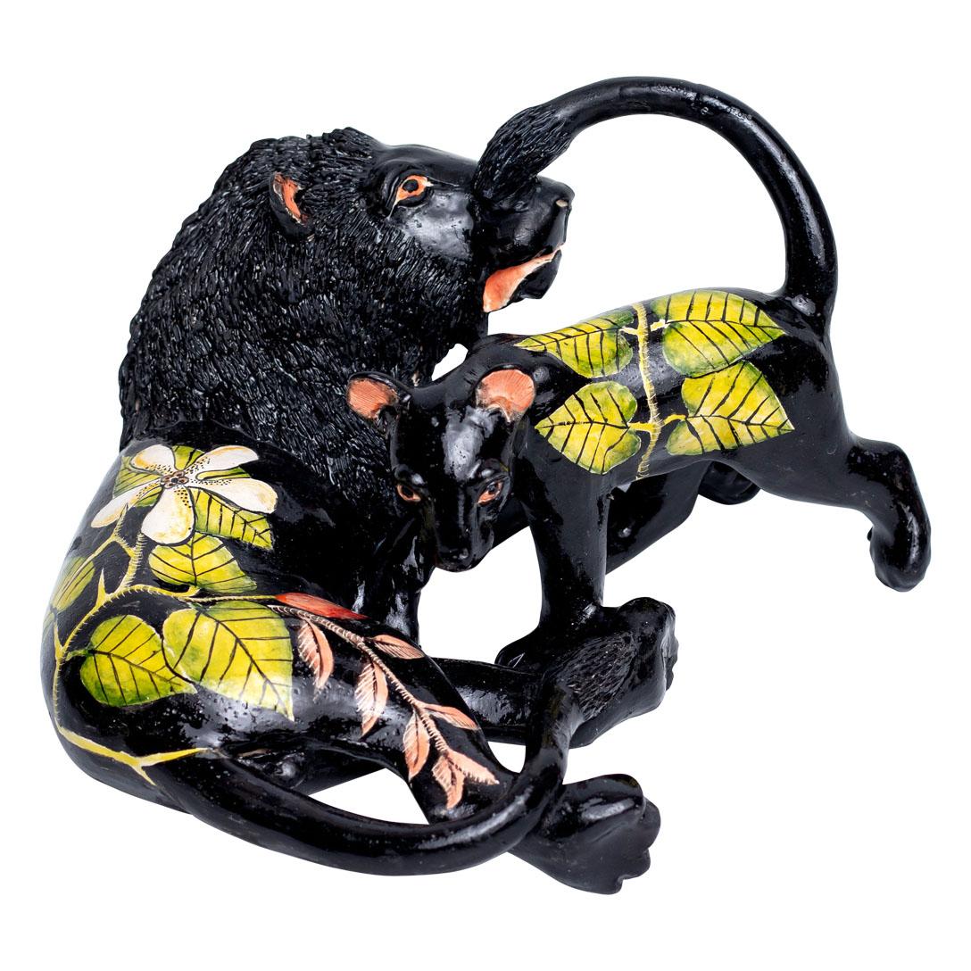 Ceramic  Lion And Cub  Sculpture , hand made in South Africa In Excellent Condition For Sale In North Miami, FL
