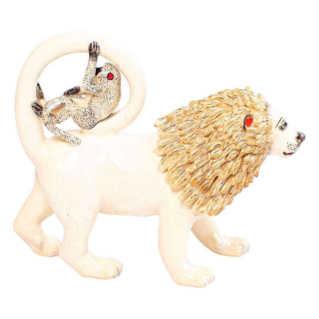 South African Ceramic Lion And Monkey Rider, Hand  made in South Africa