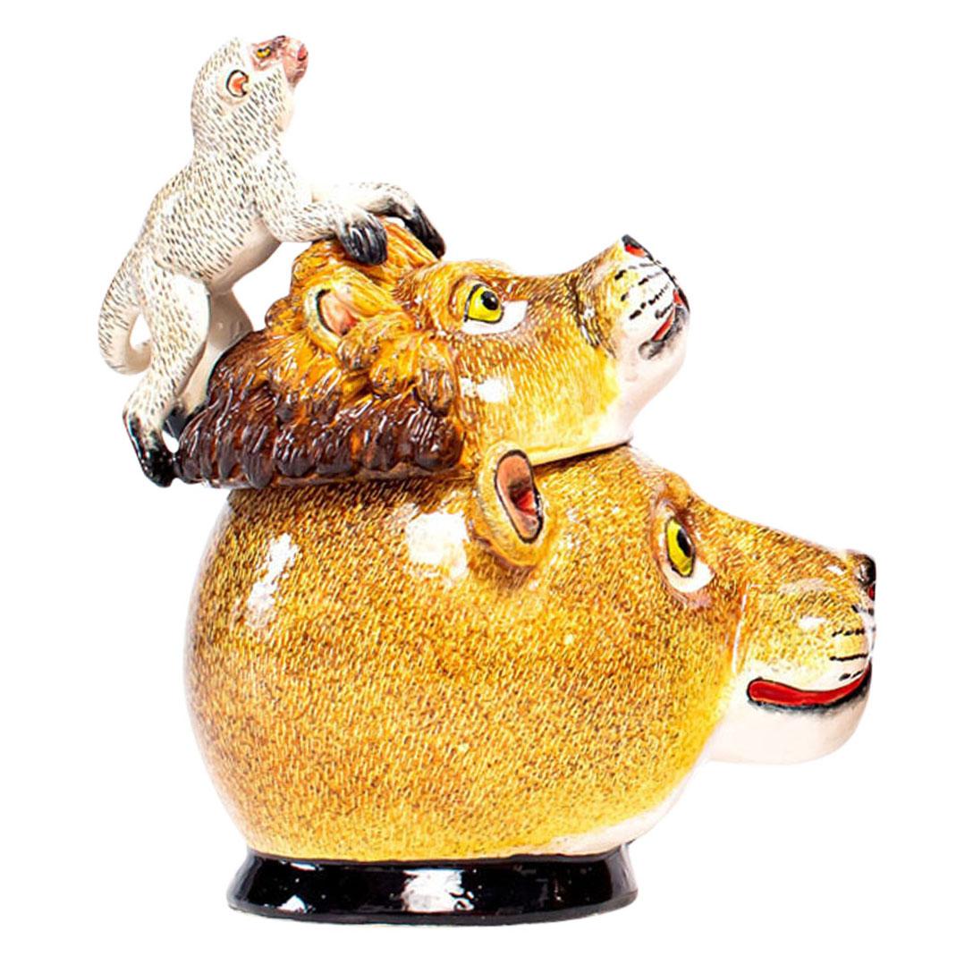 Modern Ceramic Lion Head Jewelry Box  , hand made in South Africa For Sale