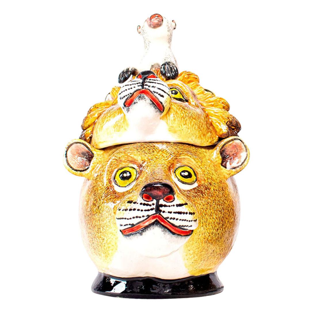 Ceramic Lion Head Jewelry Box  , hand made in South Africa In Excellent Condition For Sale In North Miami, FL
