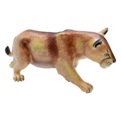 Ceramic  Lioness  Sculpture , Hand Made And Painted In South Africa