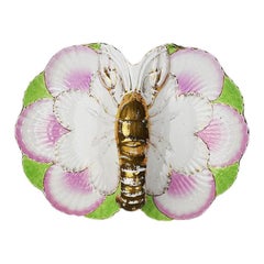 Ceramic Lobster and Oyster Shell Motif Gold and Pink Divided Serving Platter