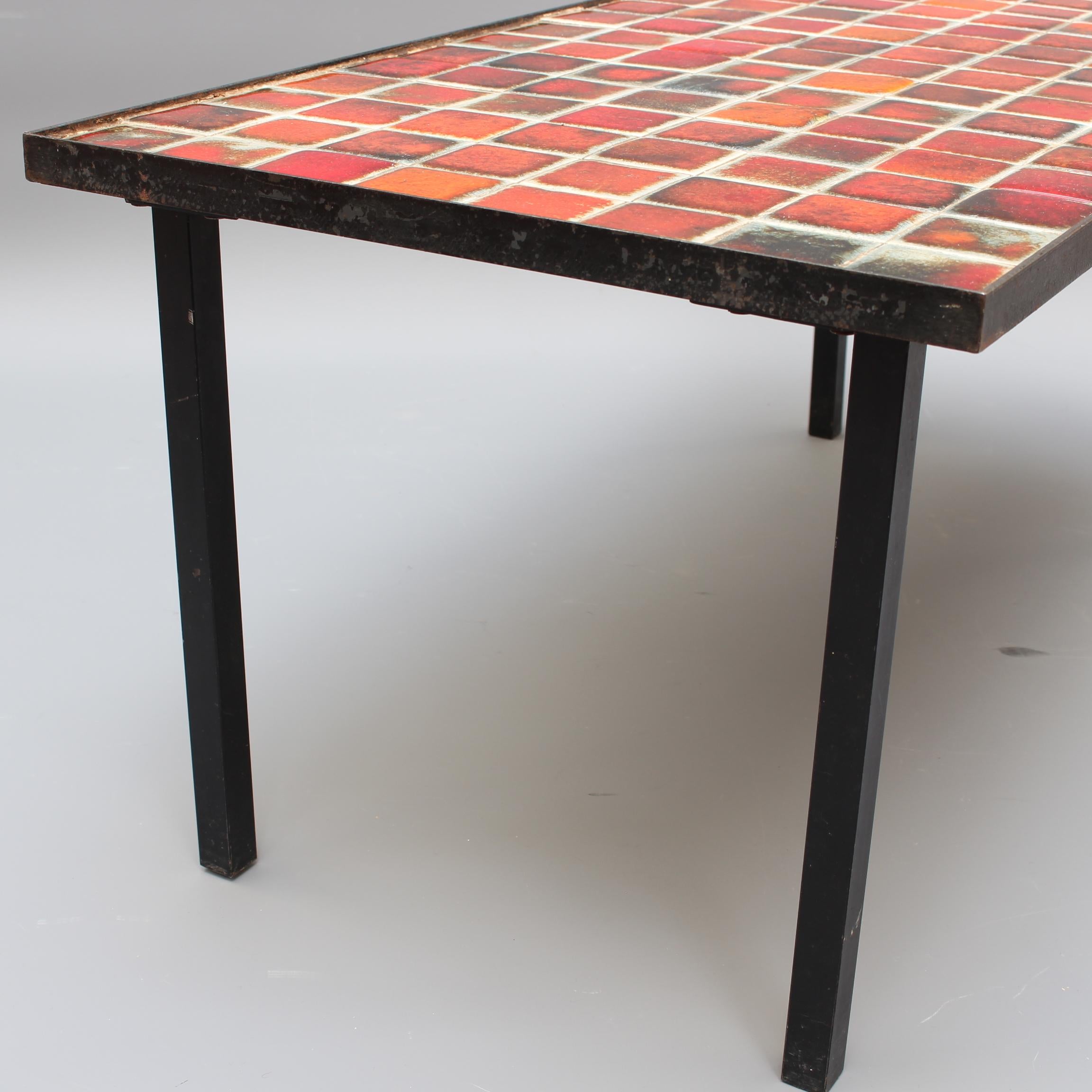 Mid-20th Century Ceramic Low Table with Red-Hued Tiles by Mado Jolain 'circa 1950s'