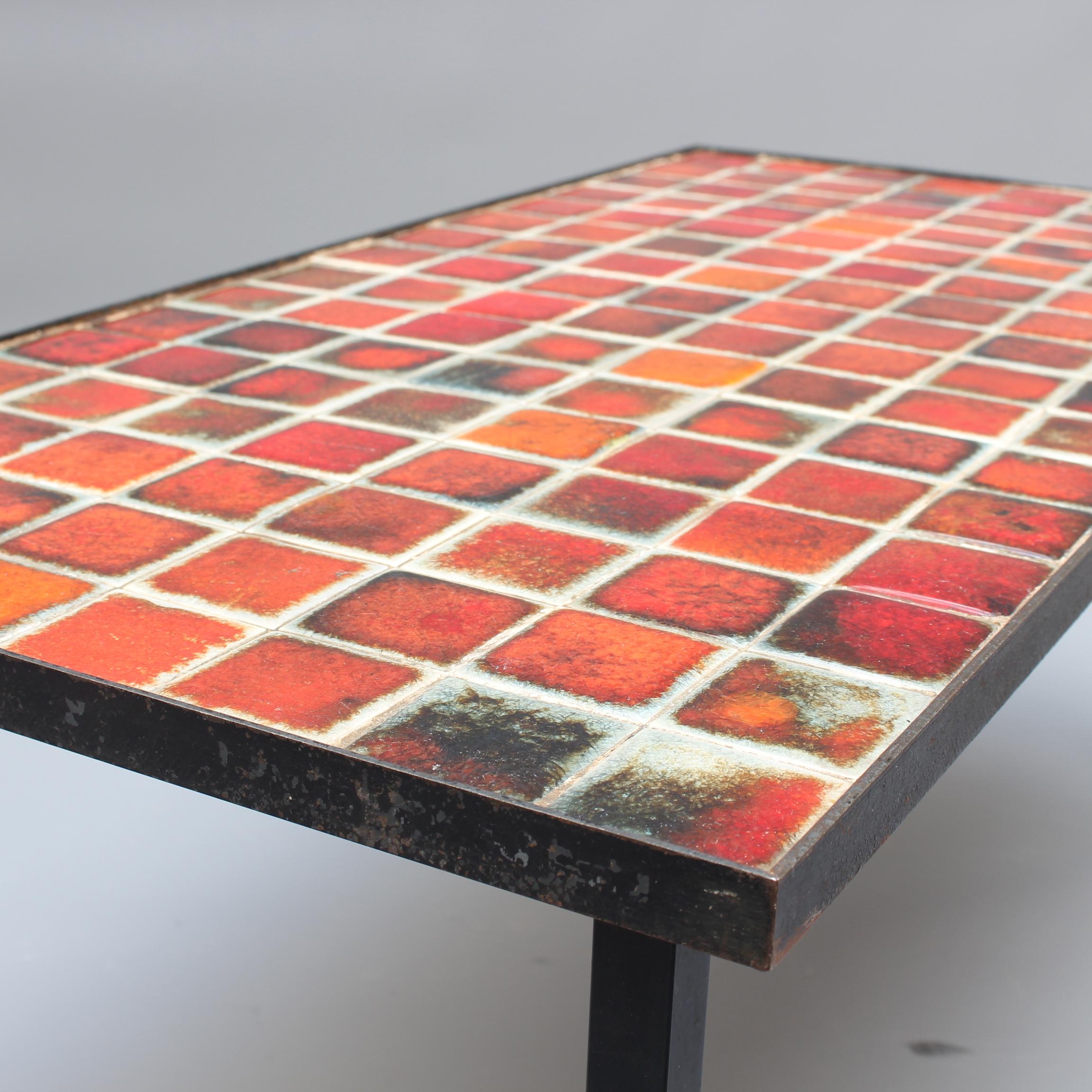 Ceramic Low Table with RedHued Tiles by Mado Jolain 'circa 1950s' at