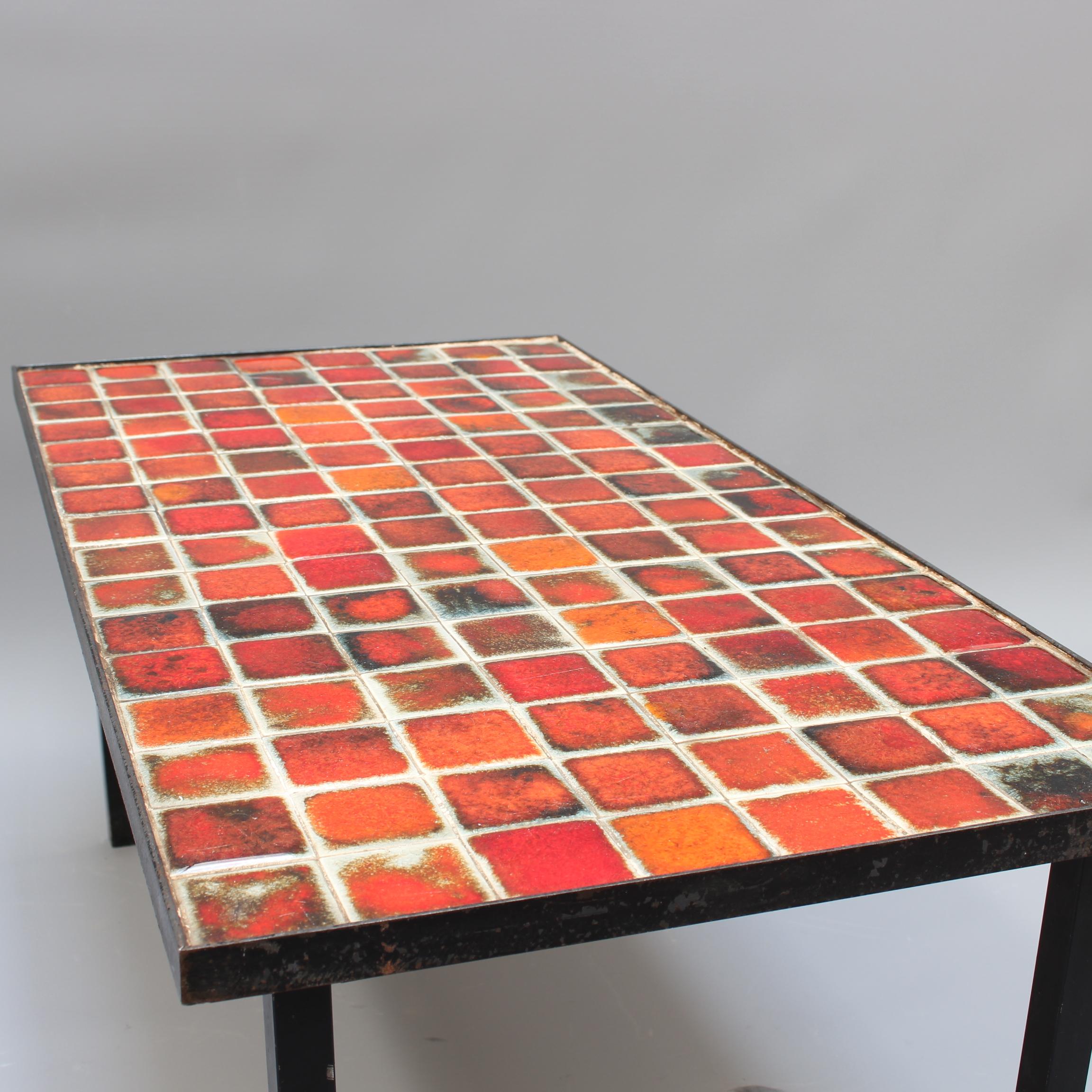 Mid-Century Modern Ceramic Low Table with Red-Hued Tiles by Mado Jolain 'circa 1950s'