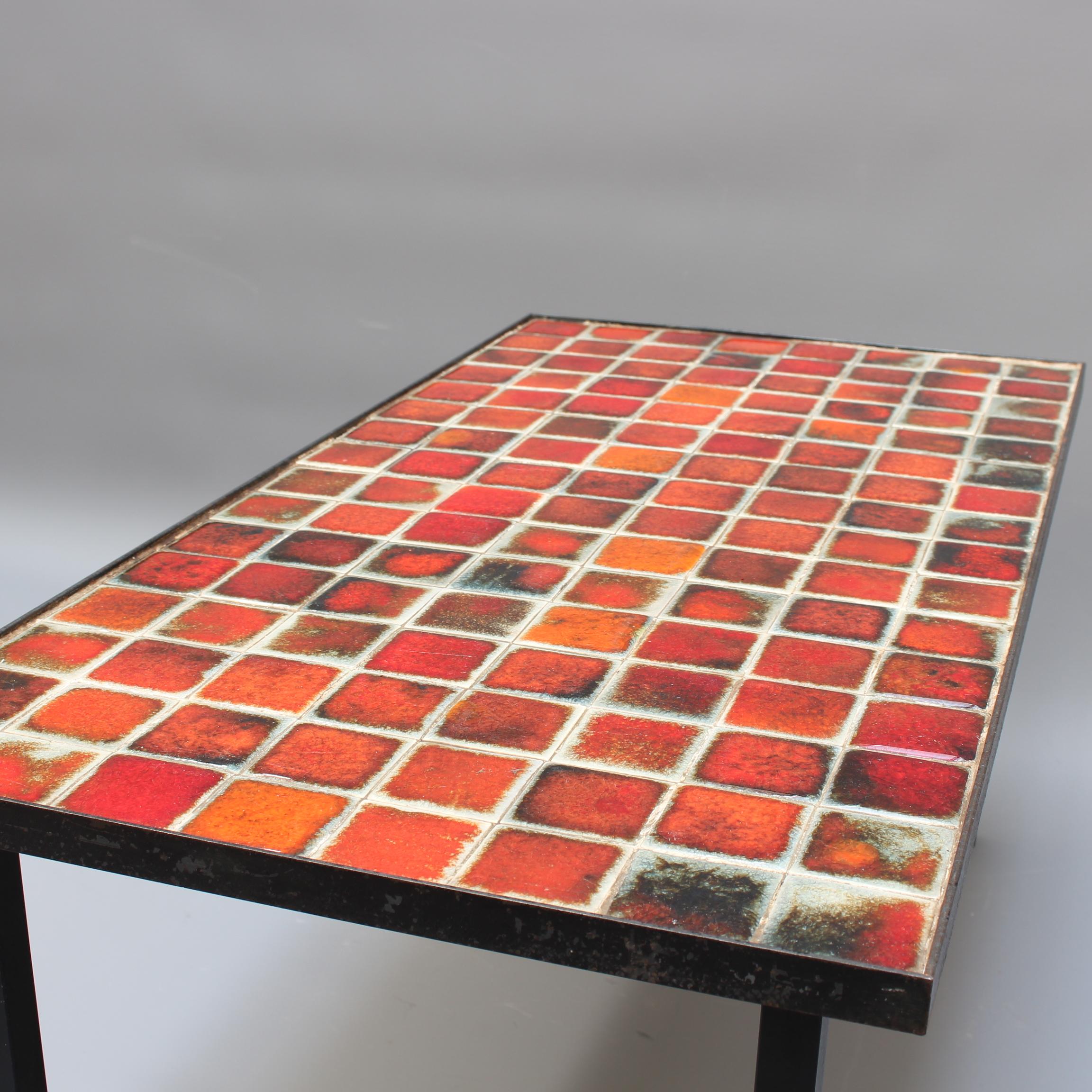 French Ceramic Low Table with Red-Hued Tiles by Mado Jolain 'circa 1950s'