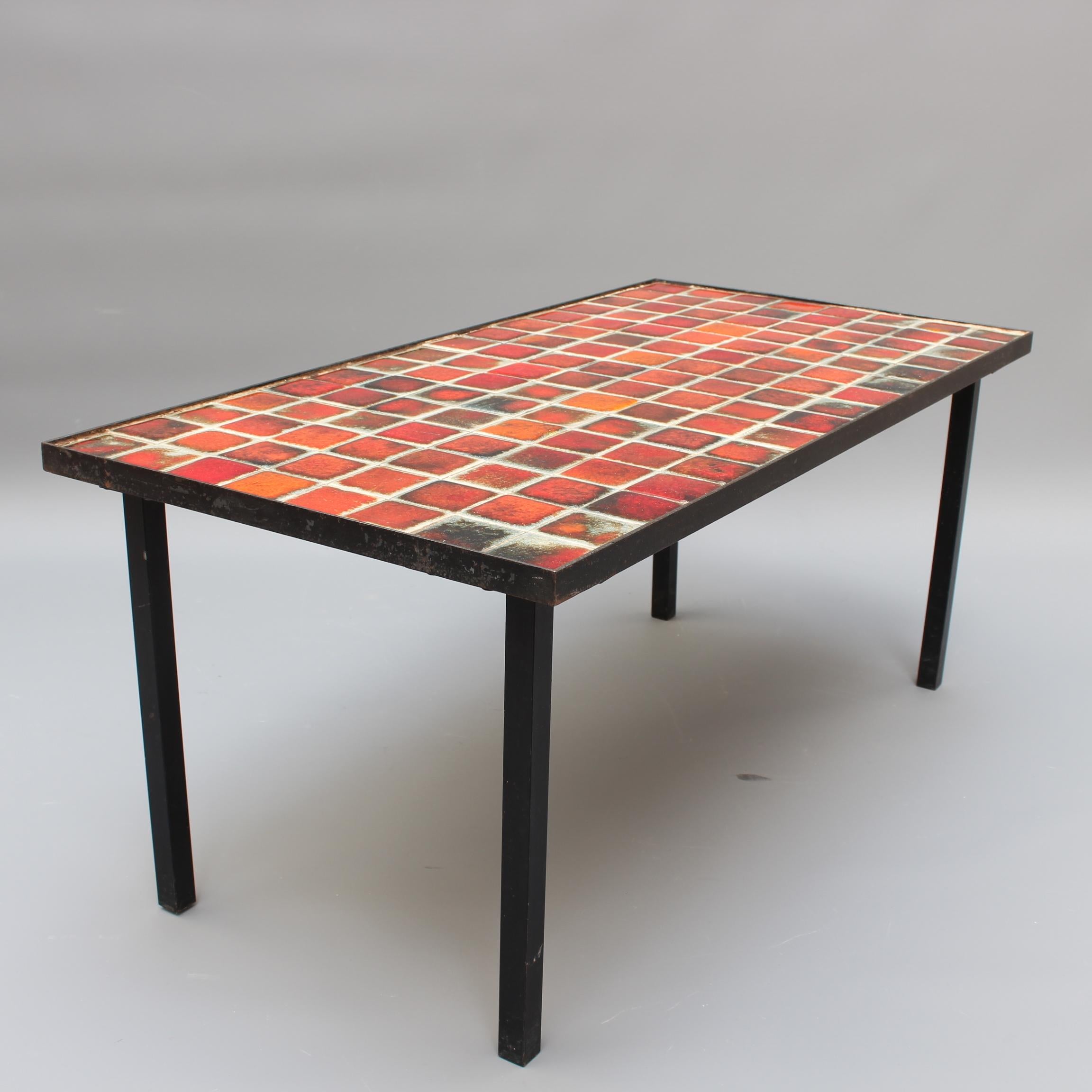 Glazed Ceramic Low Table with Red-Hued Tiles by Mado Jolain 'circa 1950s'