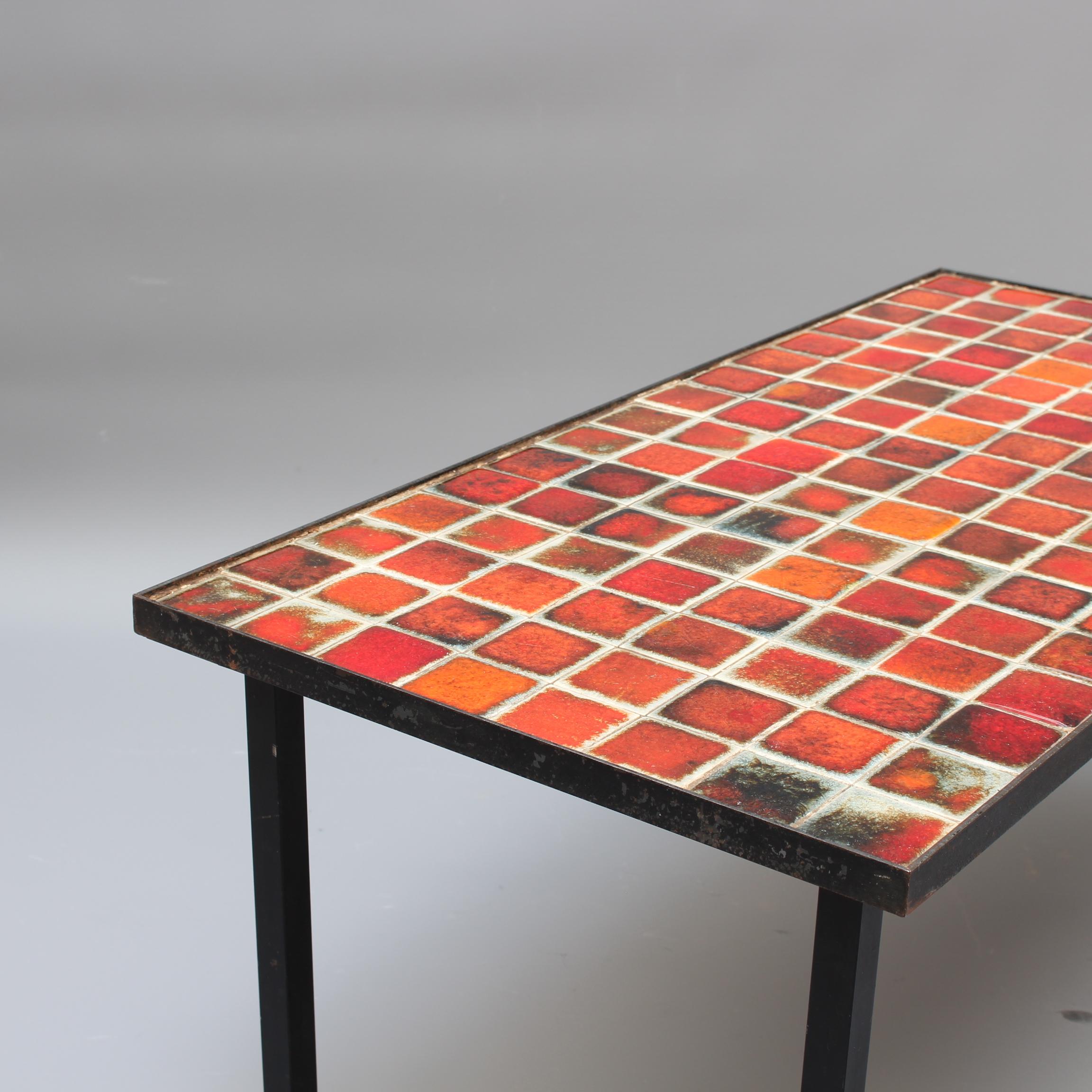 Ceramic Low Table with Red-Hued Tiles by Mado Jolain 'circa 1950s' In Good Condition In London, GB