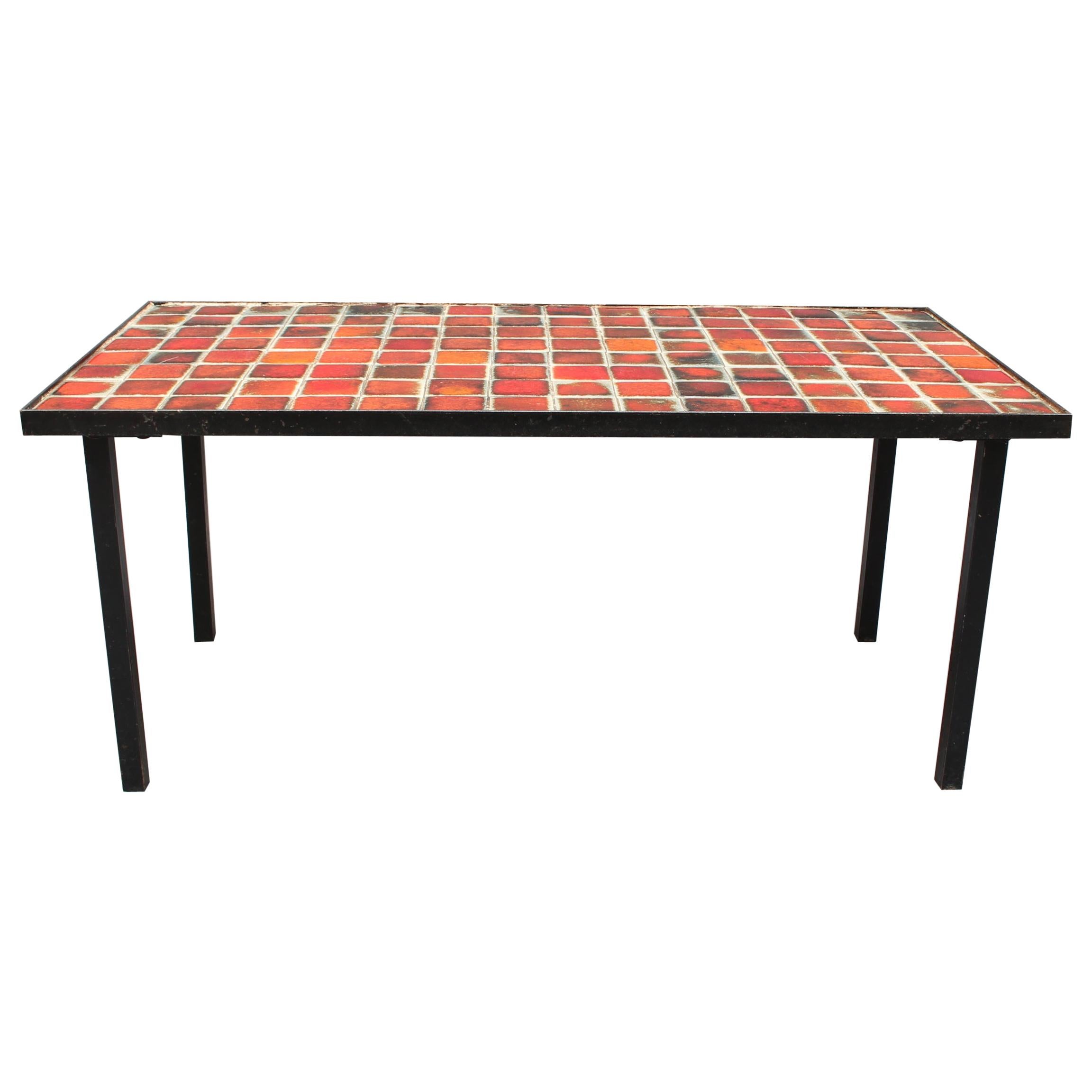 Ceramic Low Table with Red-Hued Tiles by Mado Jolain 'circa 1950s'