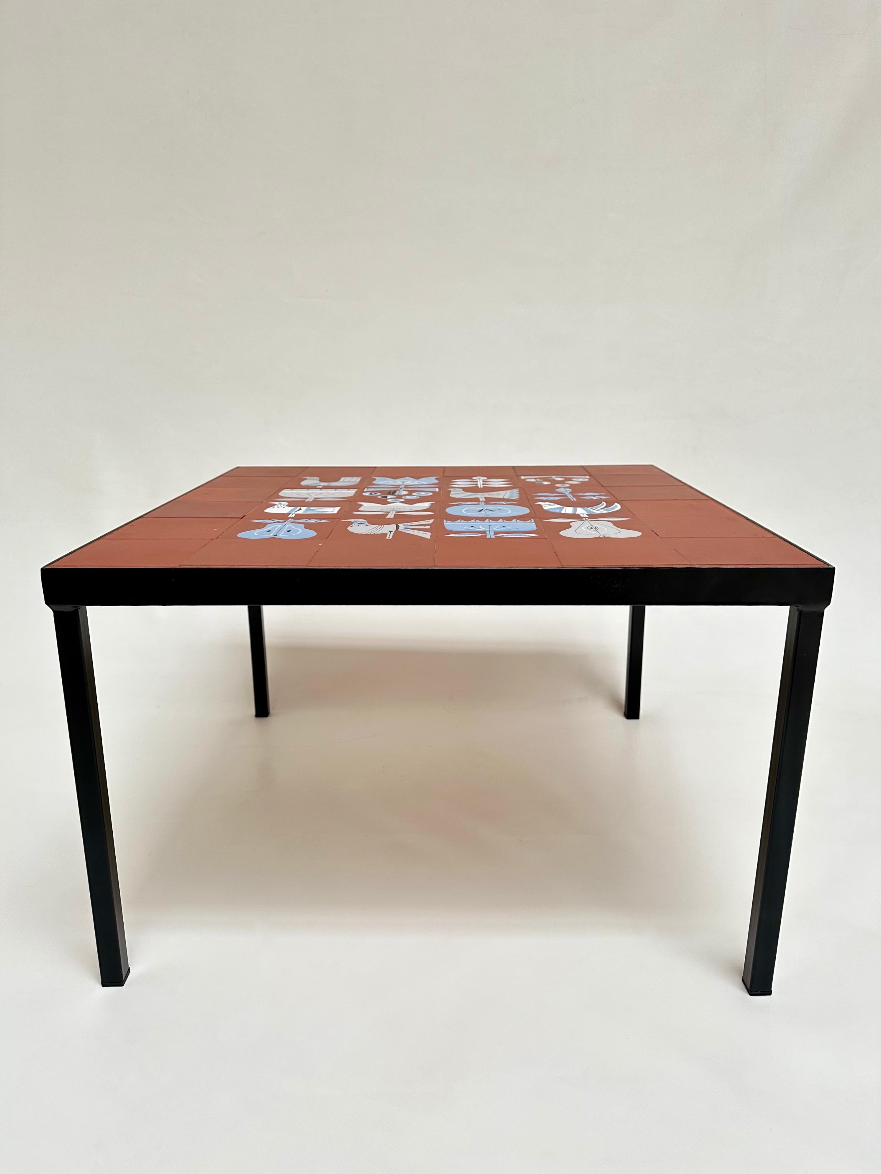 Mid-20th Century Ceramic Low Table with Roger Capron's Tiles  For Sale