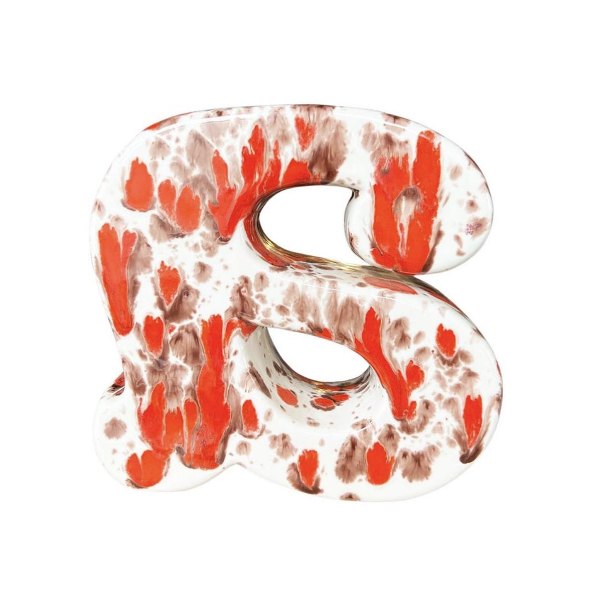 Ceramic Lowercase Letter A Splatter Painted Bookend in Orange and Brown - 1981 In Good Condition For Sale In Oklahoma City, OK
